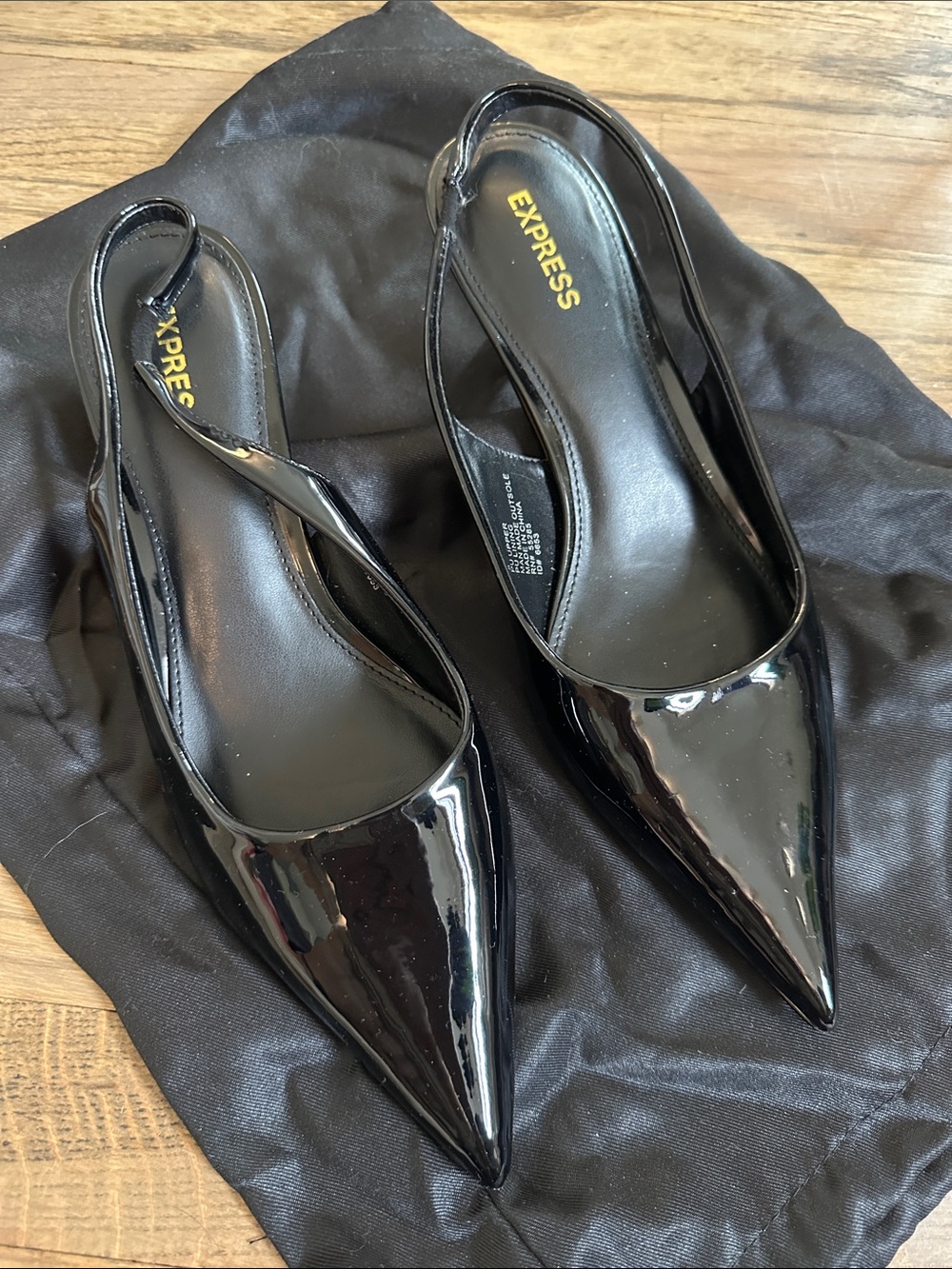 Express Black Patent Pointed Slingback Flats
